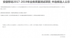 公司中标《中国移动通信集团安徽有限公司-安徽移动2017-2019年业务质量测试项目》